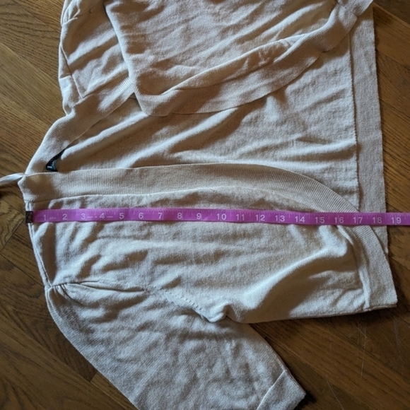 Lauren Ralph Lauren Large Ivory Cropped Open Front Elbow Sleeve Cardigan - Picture 7 of 7